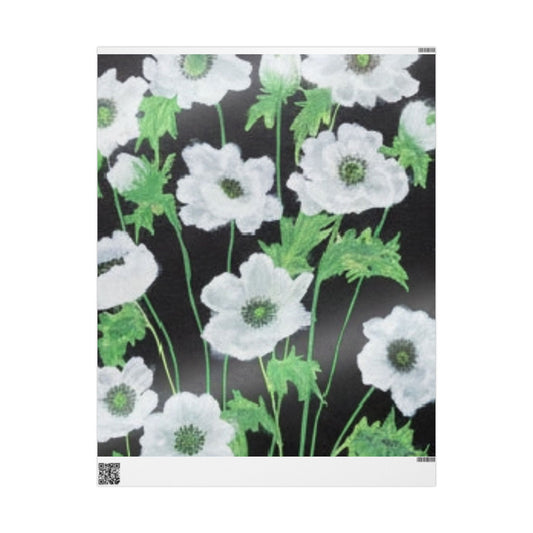 Floral Black & Green Wrapping Paper — White Anemone Bouquet Gift Wrap