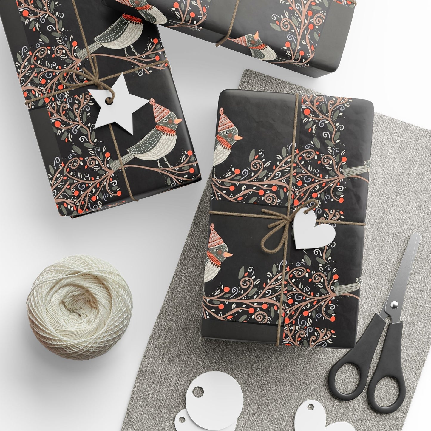 Buckeye Bell Dark Wrapping Paper — Elegant Nature Gift Wrap (Floral Bird Pattern)
