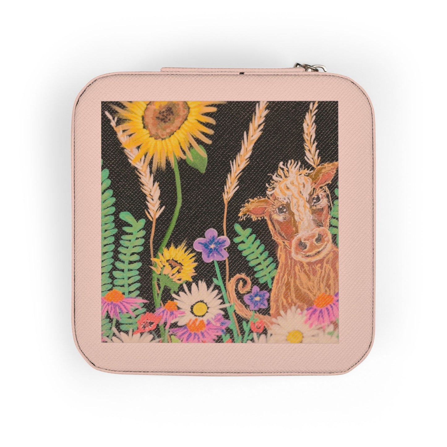 Travel Jewelry Case – Floral Sunflower & Cow Compact Organizer