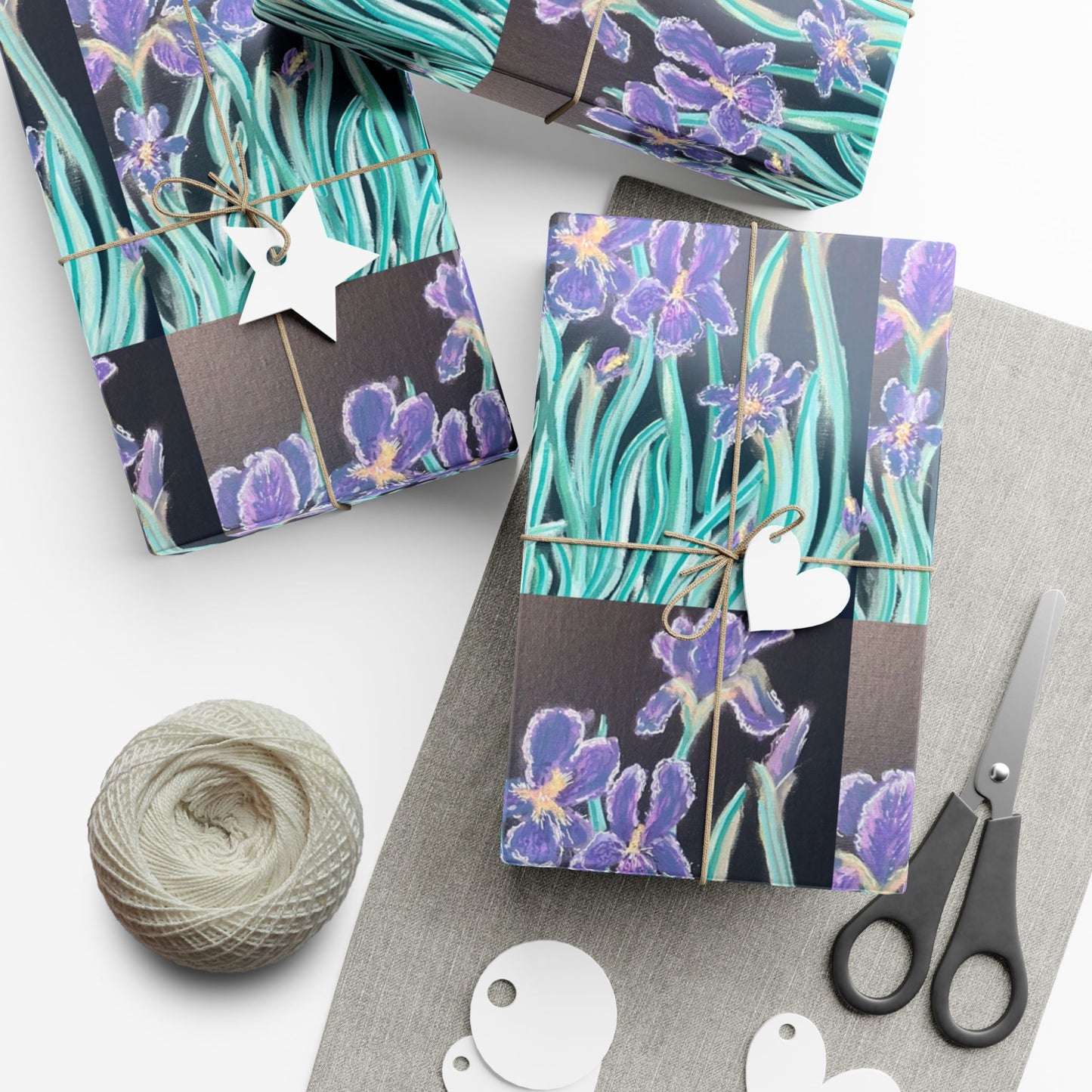 Floral Iris Gift Wrap Paper Roll — Purple & Teal Botanical Wrapping Paper