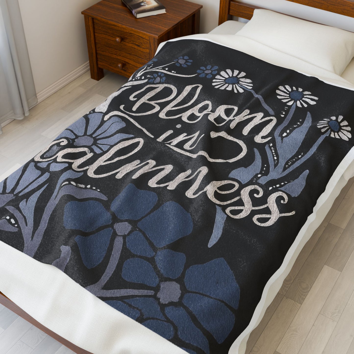 Bloom in Calmness Velveteen Plush Blanket — Floral Inspirational Throw