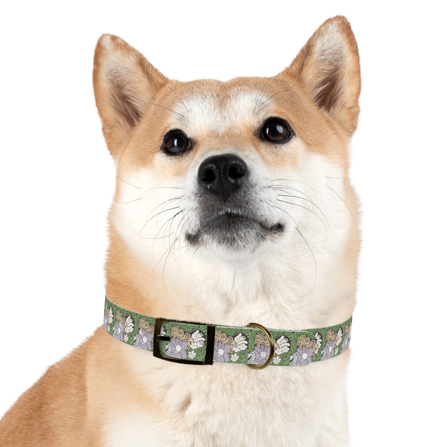 Whim & Tendril Dog Collar — Vintage Green & Lavender Pattern